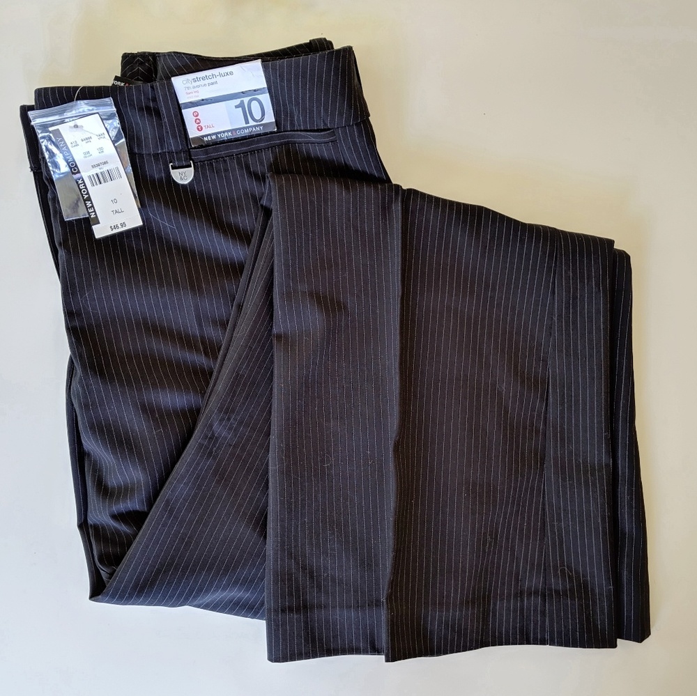 10 Tall Black Pin-striped Slacks